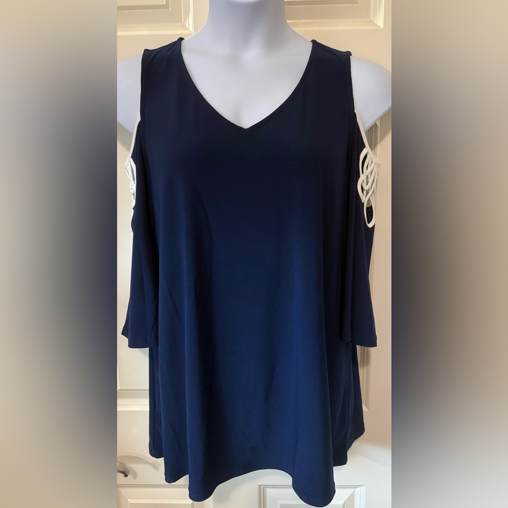 Navy Blue Cold Shoulder Top